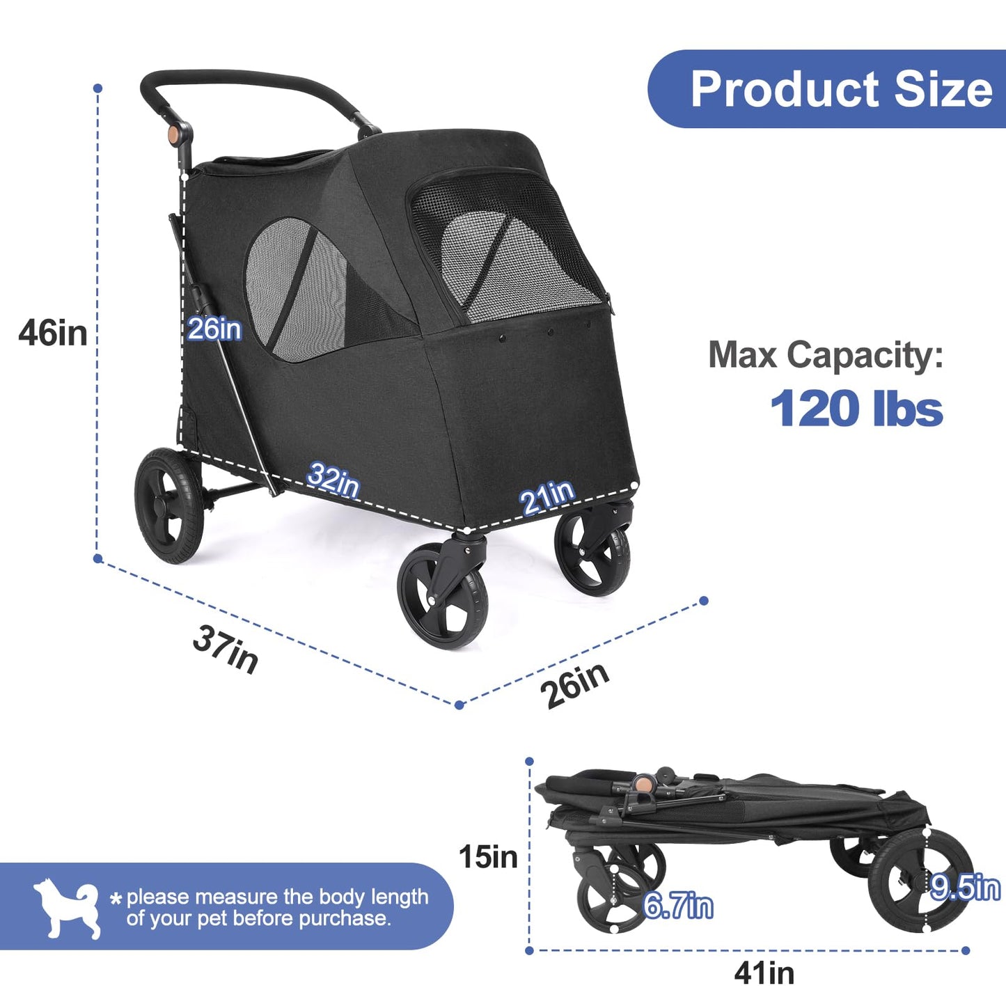 Gudreva Large-Sized Foldable Dog Stroller