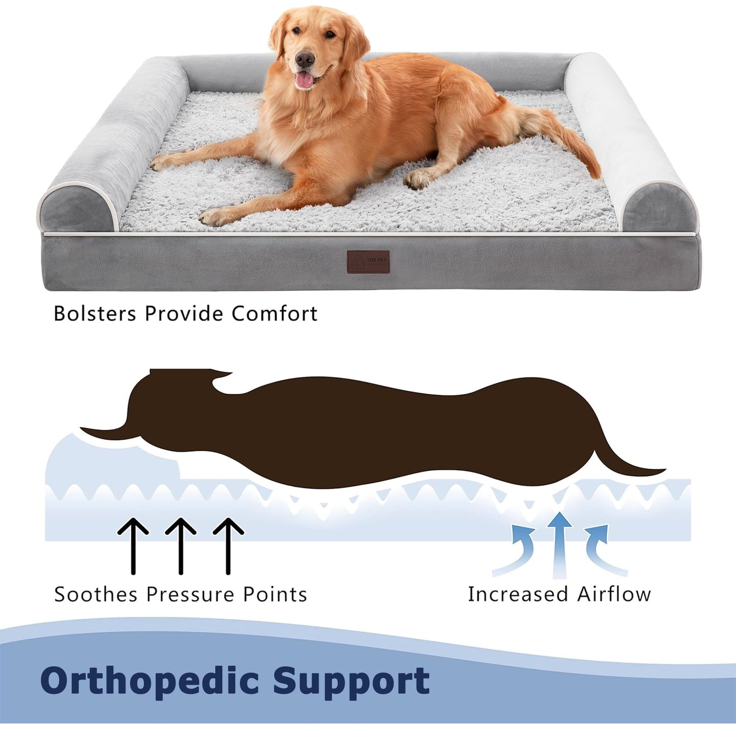 Gudreva Large Orthopedic Dog Bed - U-Shape Bolster, Washable Cover, Waterproof