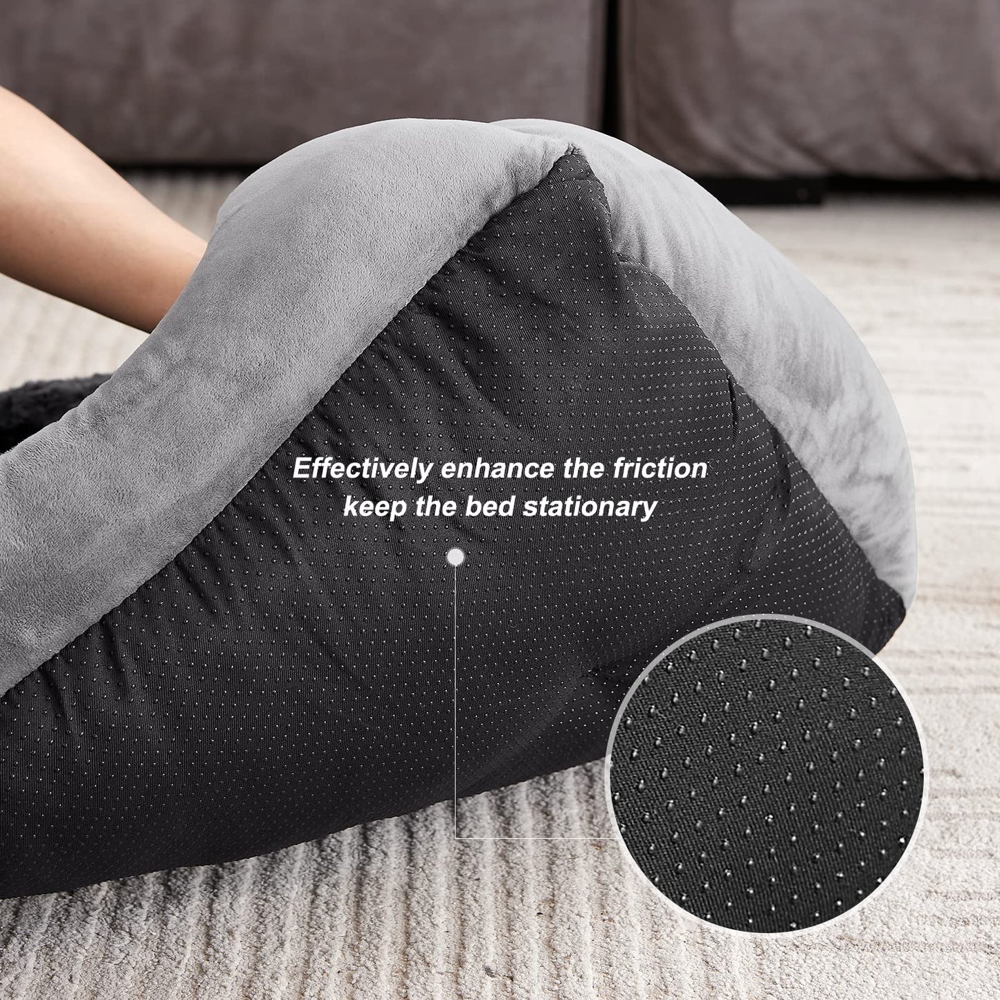 Gudreva Medium Dog Bed - Washable Plush, Non-Slip, Grey - Small, Medium, Large