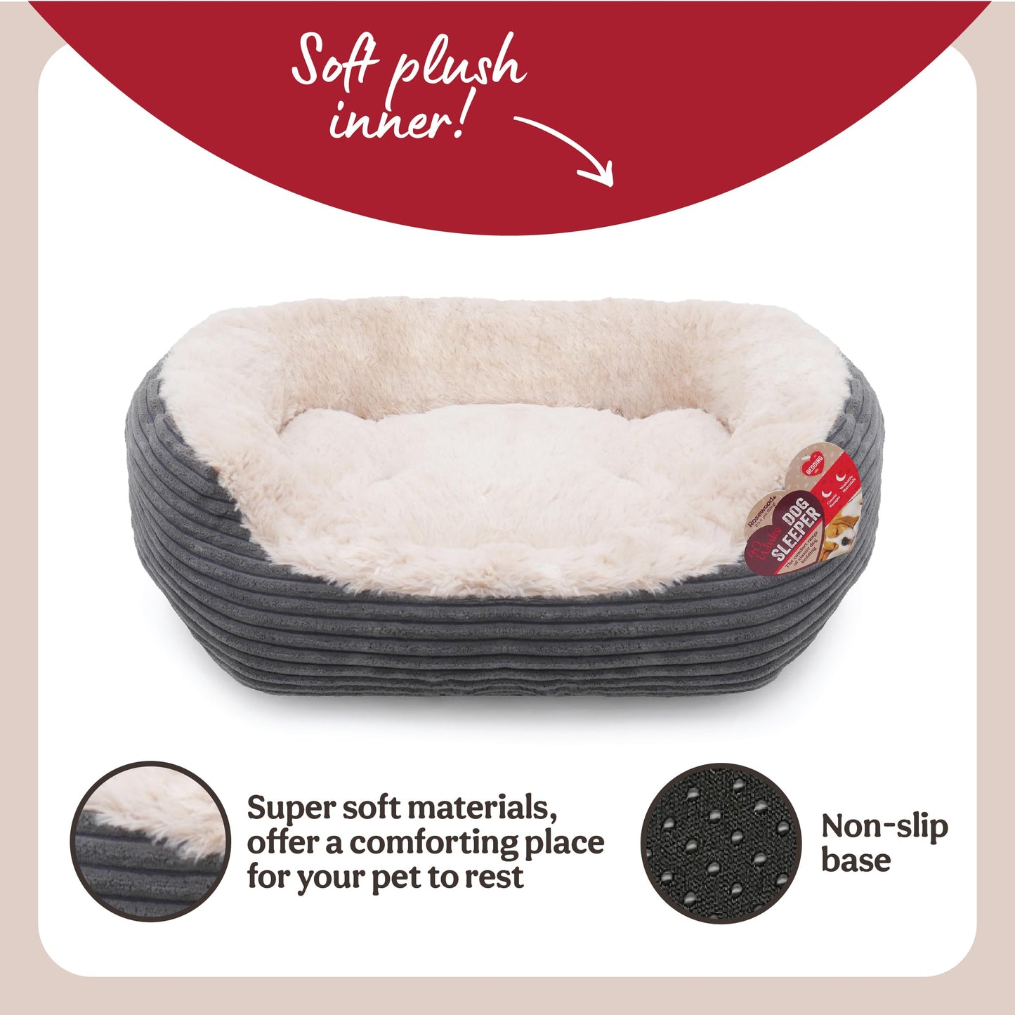 Gudreva Jumbo Cord Plush Dog Bed - Washable Oval Cushion, Non-Slip Base
