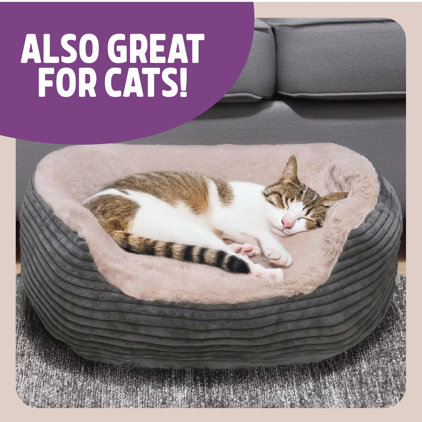 Gudreva Jumbo Cord Plush Dog Bed - Washable Oval Cushion, Non-Slip Base