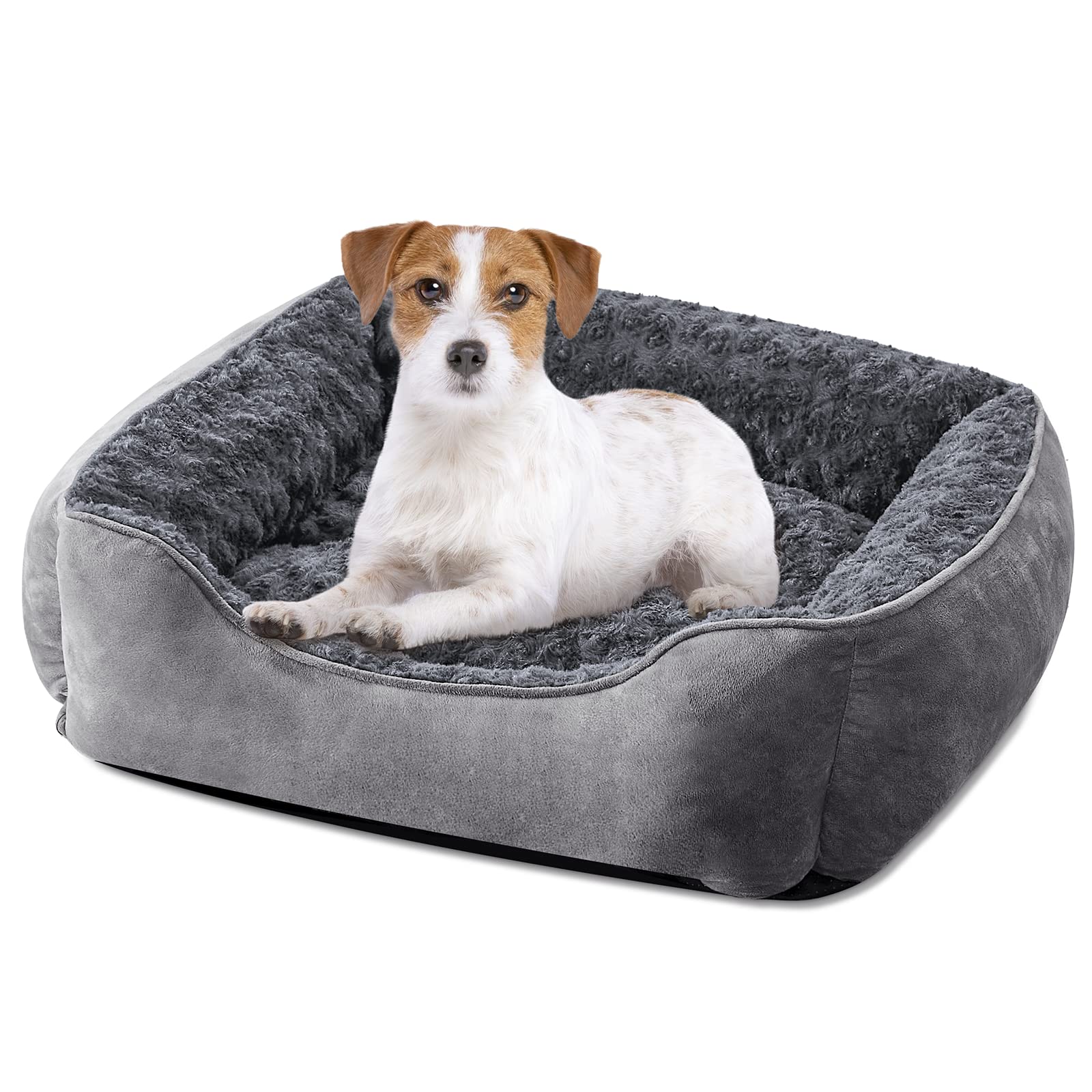 Gudreva Medium Dog Bed - Washable Plush, Non-Slip, Grey - Small, Medium, Large