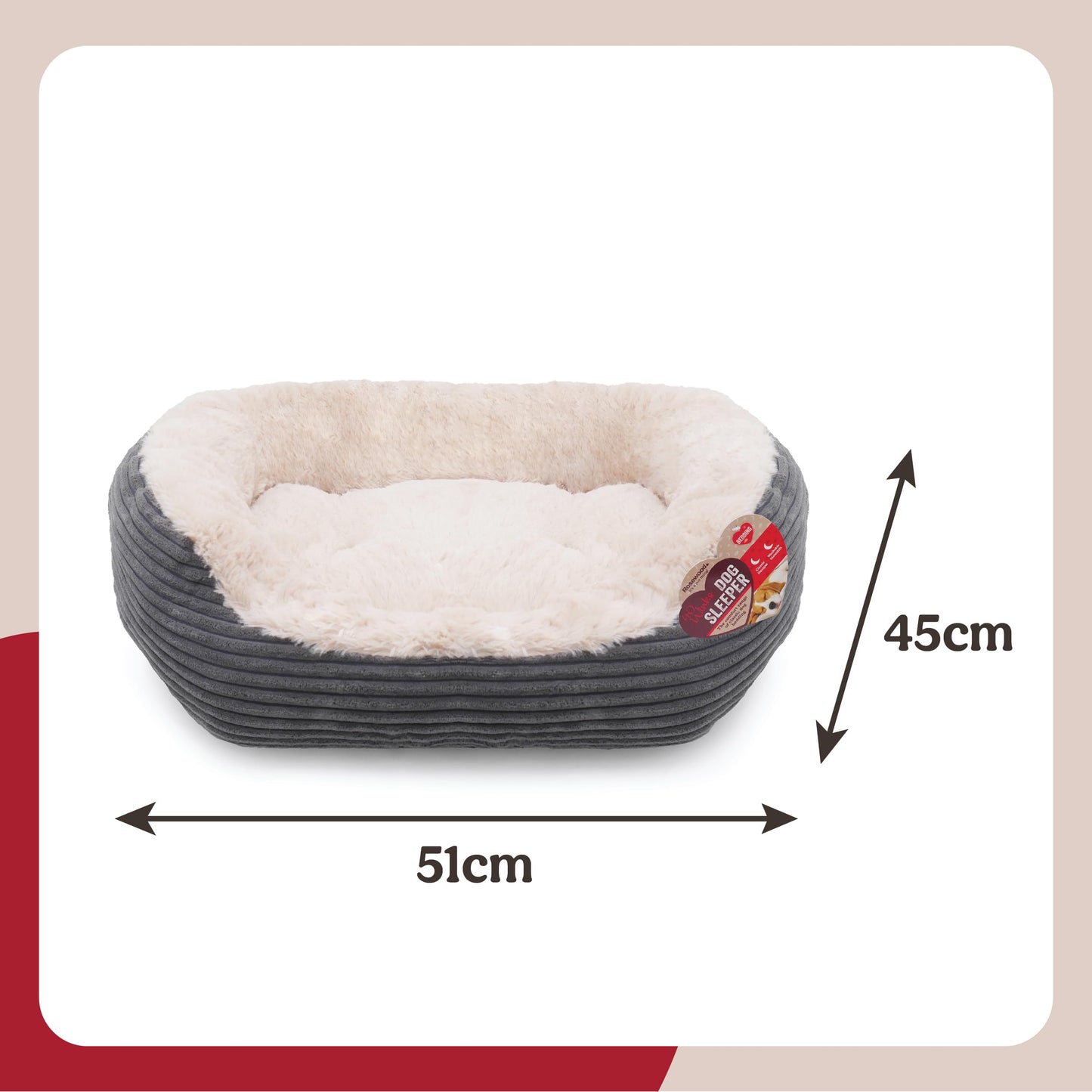 Gudreva Jumbo Cord Plush Dog Bed - Washable Oval Cushion, Non-Slip Base