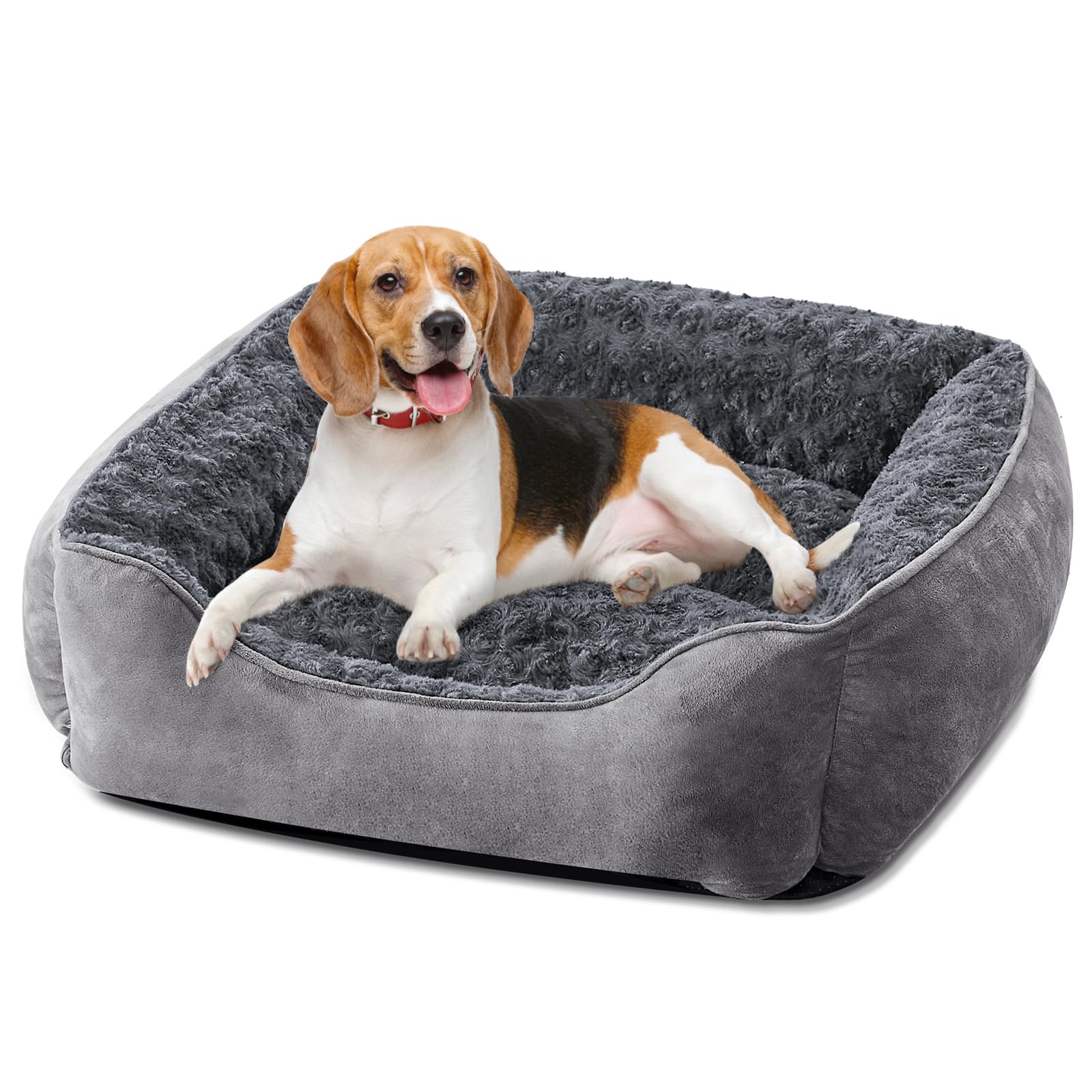 Gudreva Medium Dog Bed - Washable Plush, Non-Slip, Grey - Small, Medium, Large