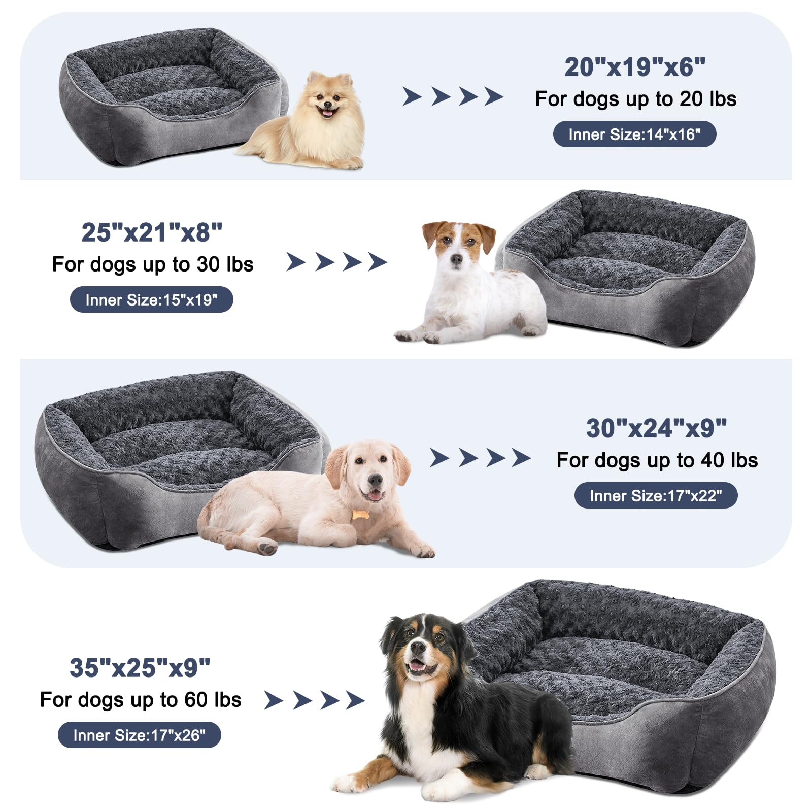Gudreva Medium Dog Bed - Washable Plush, Non-Slip, Grey - Small, Medium, Large