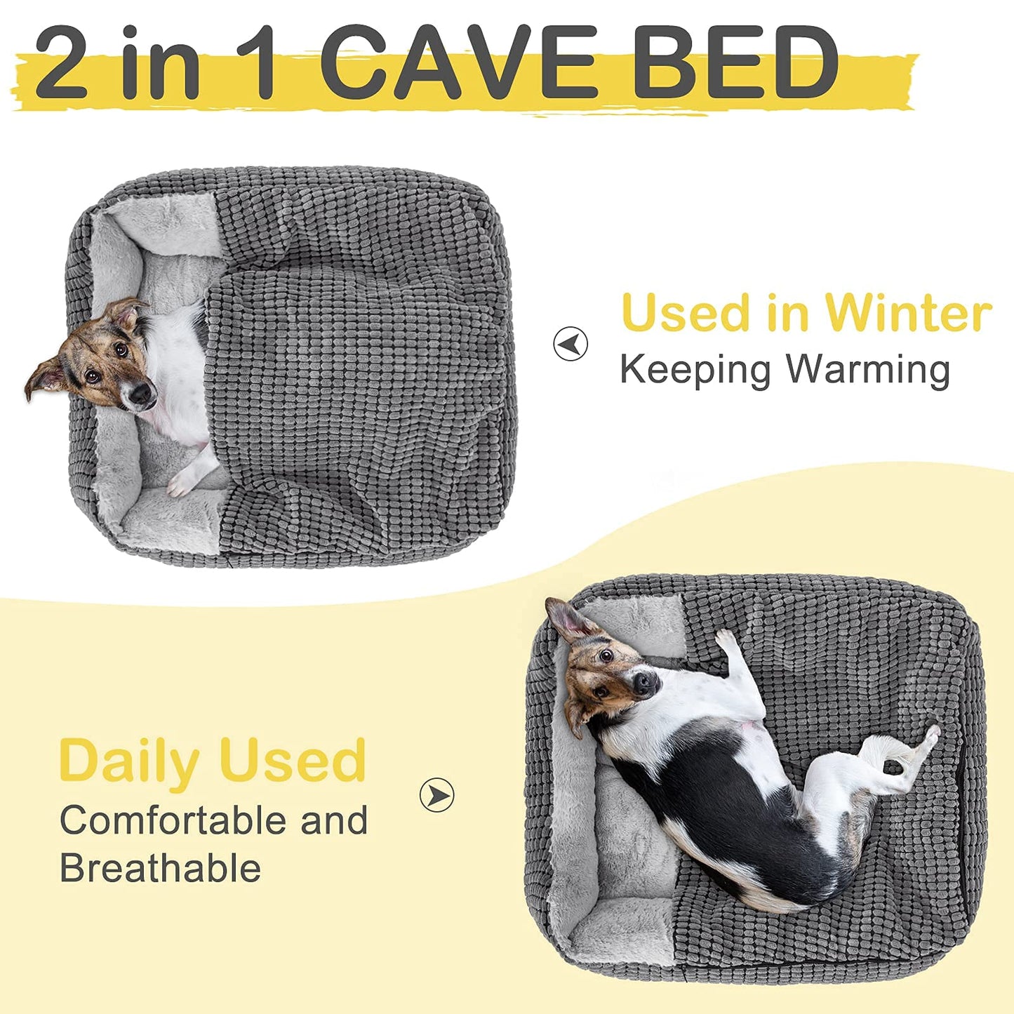Gudreva Hooded Dog Bed - Warm Pet Cave, Washable, Fits Dogs Up to 60lbs