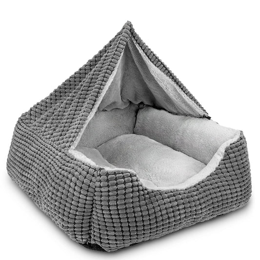 Gudreva Hooded Dog Bed - Warm Pet Cave, Washable, Fits Dogs Up to 60lbs