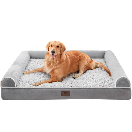 Gudreva Large Orthopedic Dog Bed - U-Shape Bolster, Washable Cover, Waterproof