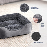 Gudreva Medium Dog Bed - Washable Plush, Non-Slip, Grey - Small, Medium, Large