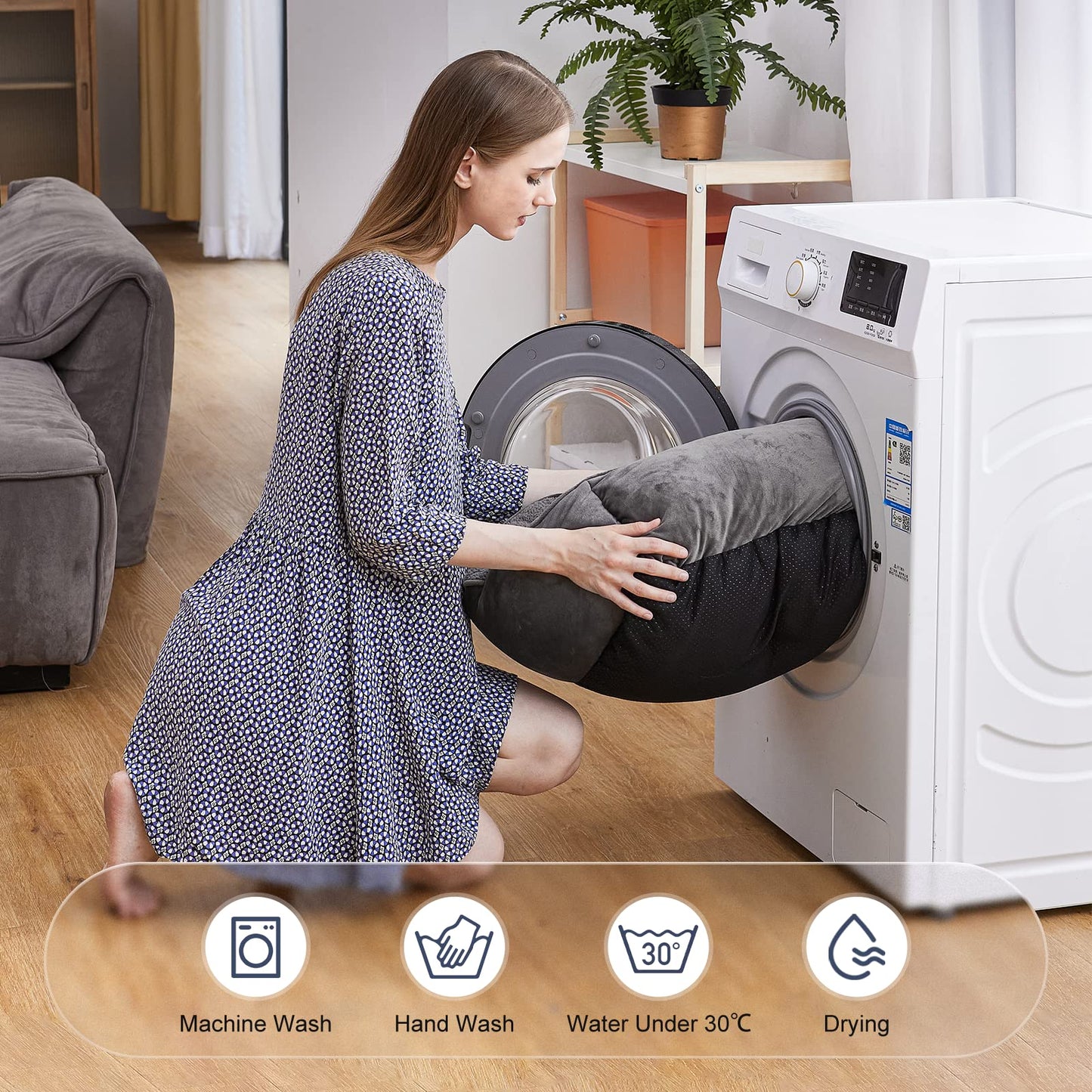 Gudreva Medium Dog Bed - Washable Plush, Non-Slip, Grey - Small, Medium, Large