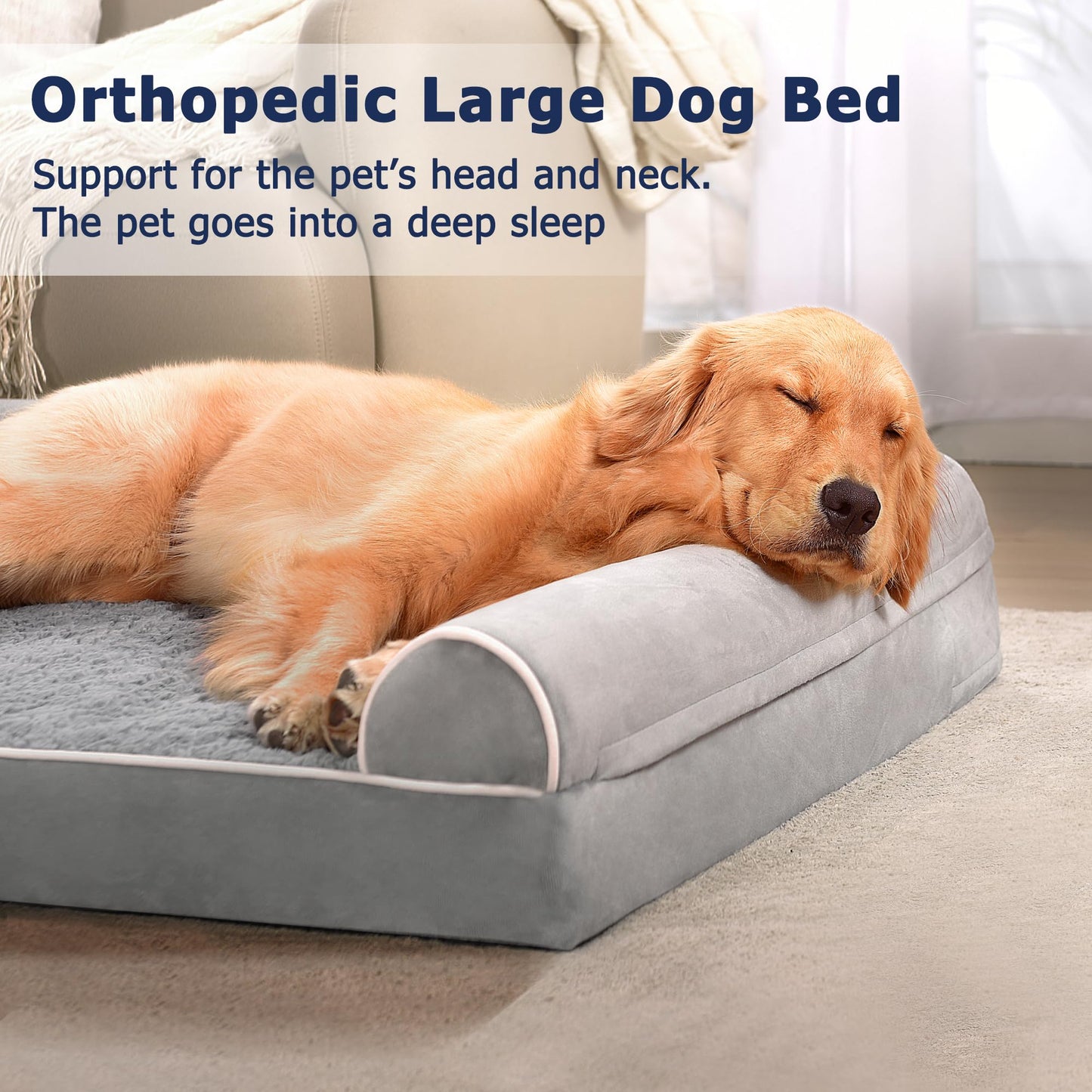 Gudreva Large Orthopedic Dog Bed - U-Shape Bolster, Washable Cover, Waterproof
