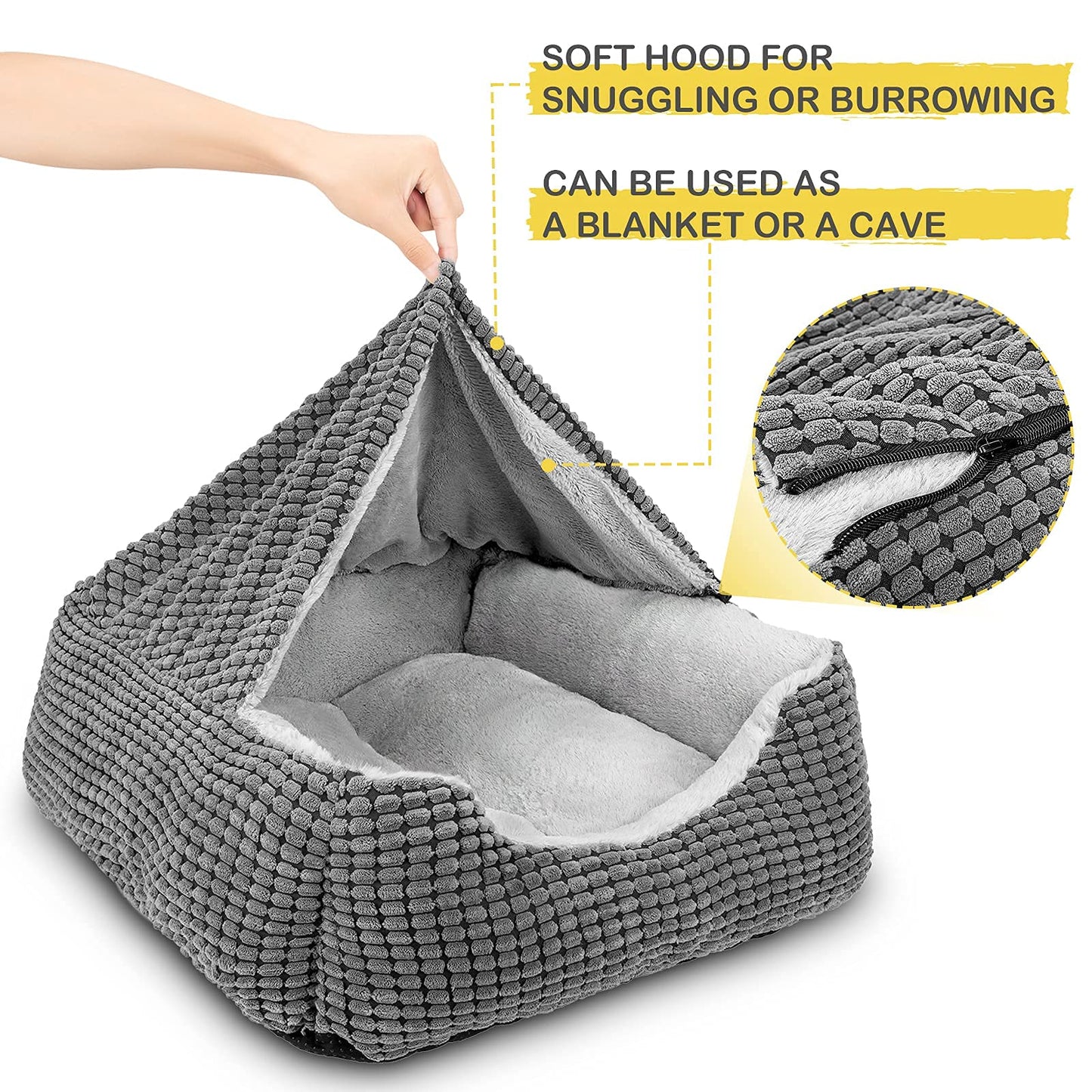 Gudreva Hooded Dog Bed - Warm Pet Cave, Washable, Fits Dogs Up to 60lbs