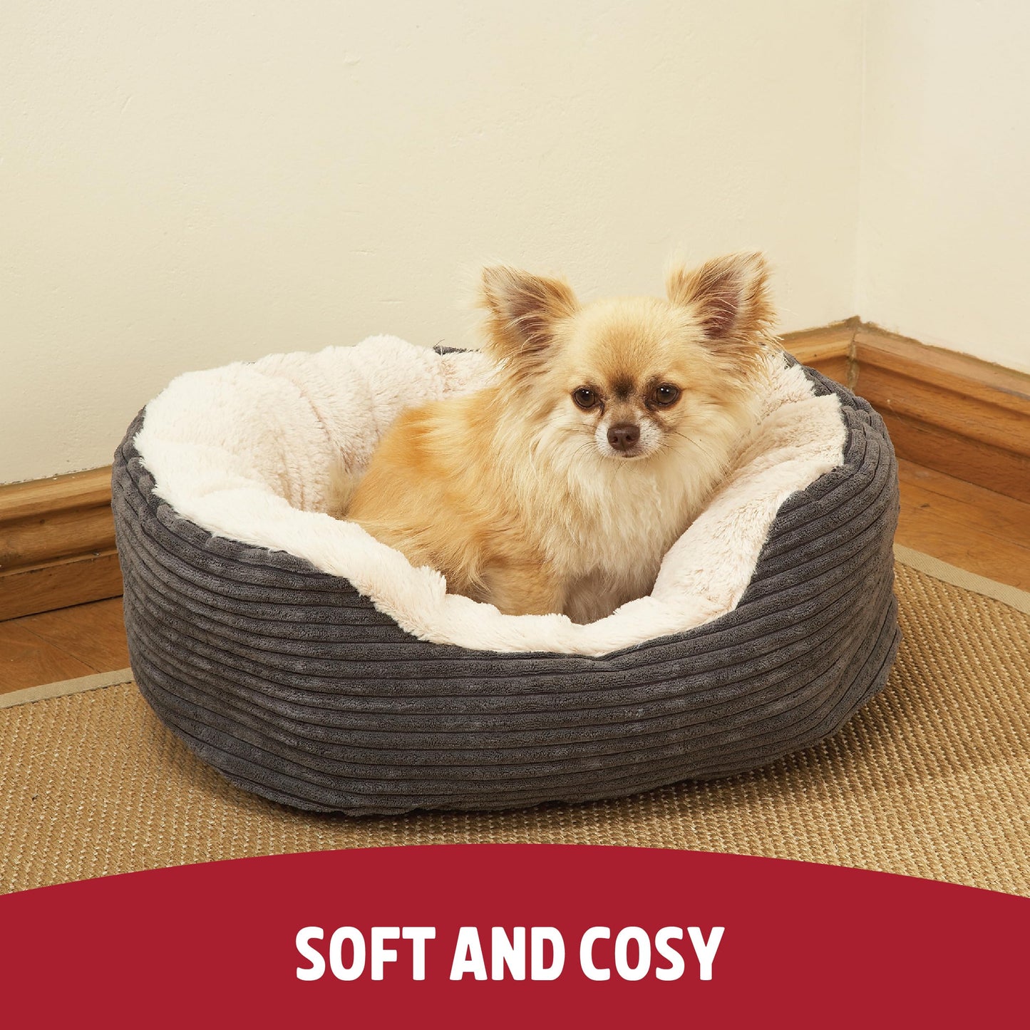 Gudreva Jumbo Cord Plush Dog Bed - Washable Oval Cushion, Non-Slip Base