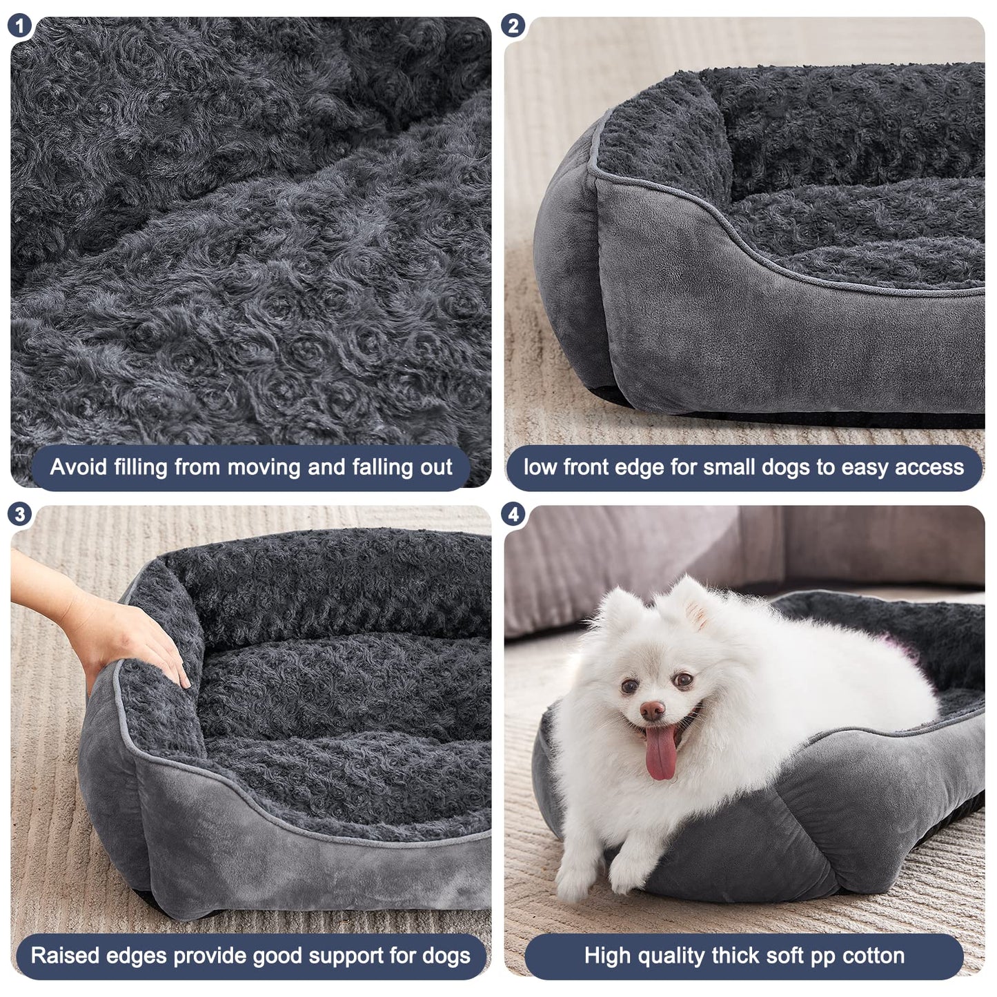 Gudreva Medium Dog Bed - Washable Plush, Non-Slip, Grey - Small, Medium, Large